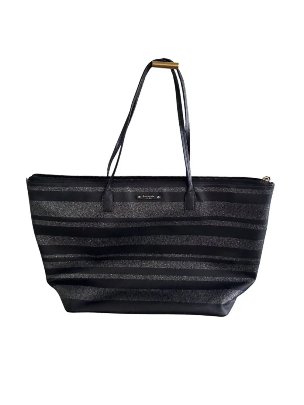 KATE SPADE Black Silver Saffiano Leather Glitter Tote Bag